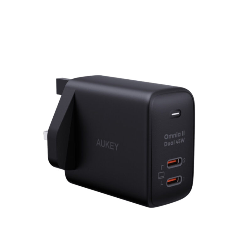 Aukey-PA-B4T-Omnia-ll-45W-With-2-USB-C-Port-PD-3.0-Charge-GaN-Fast-Technology-Charger-Black-1