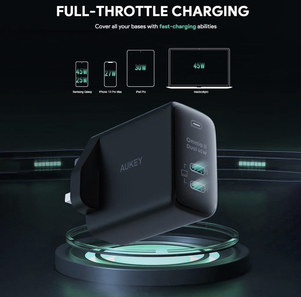 Aukey-PA-B4T-Omnia-ll-45W-With-2-USB-C-Port-PD-3.0-Charge-GaN-Fast-Technology-Charger-Black-Description-07