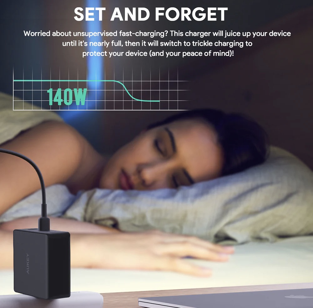 Aukey-PA-B7O-Omnia-II-140W-With-Mix-3-Port-2-USB-CUSB-A-Device-Power-Delivery-3.1-Charging-GaN-Chip-With-Interchangeable-EU-US-UK-Plugs-Description-5