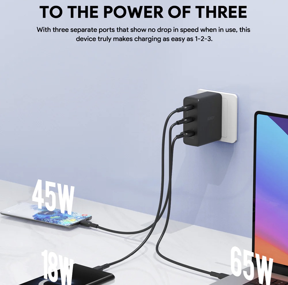 Aukey-PA-B7O-Omnia-II-140W-With-Mix-3-Port-2-USB-CUSB-A-Device-Power-Delivery-3.1-Charging-GaN-Chip-With-Interchangeable-EU-US-UK-Plugs-Description-6