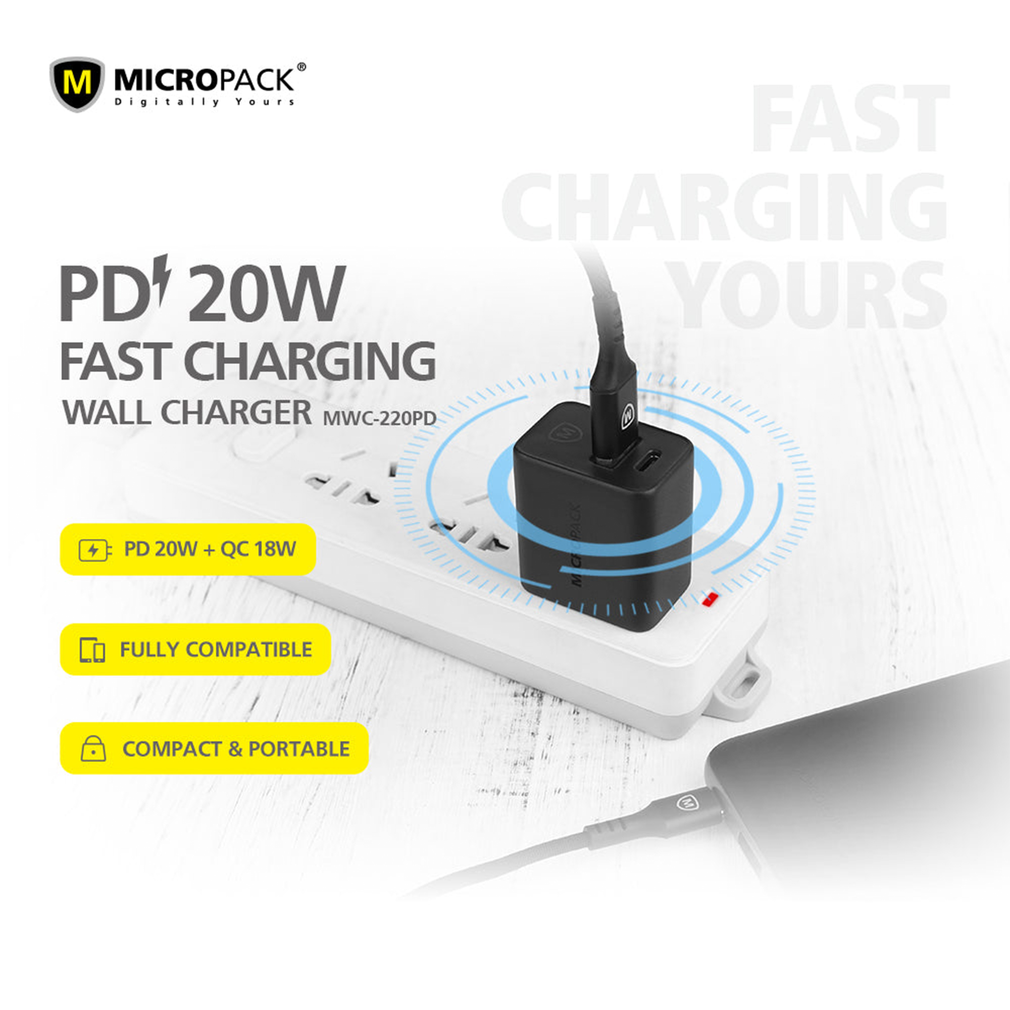 Micropack-20W-Wall-Charger-Fast-Charging-Block-Dual-Ports-PD-MWC-220PD-US-Plug-Black-2
