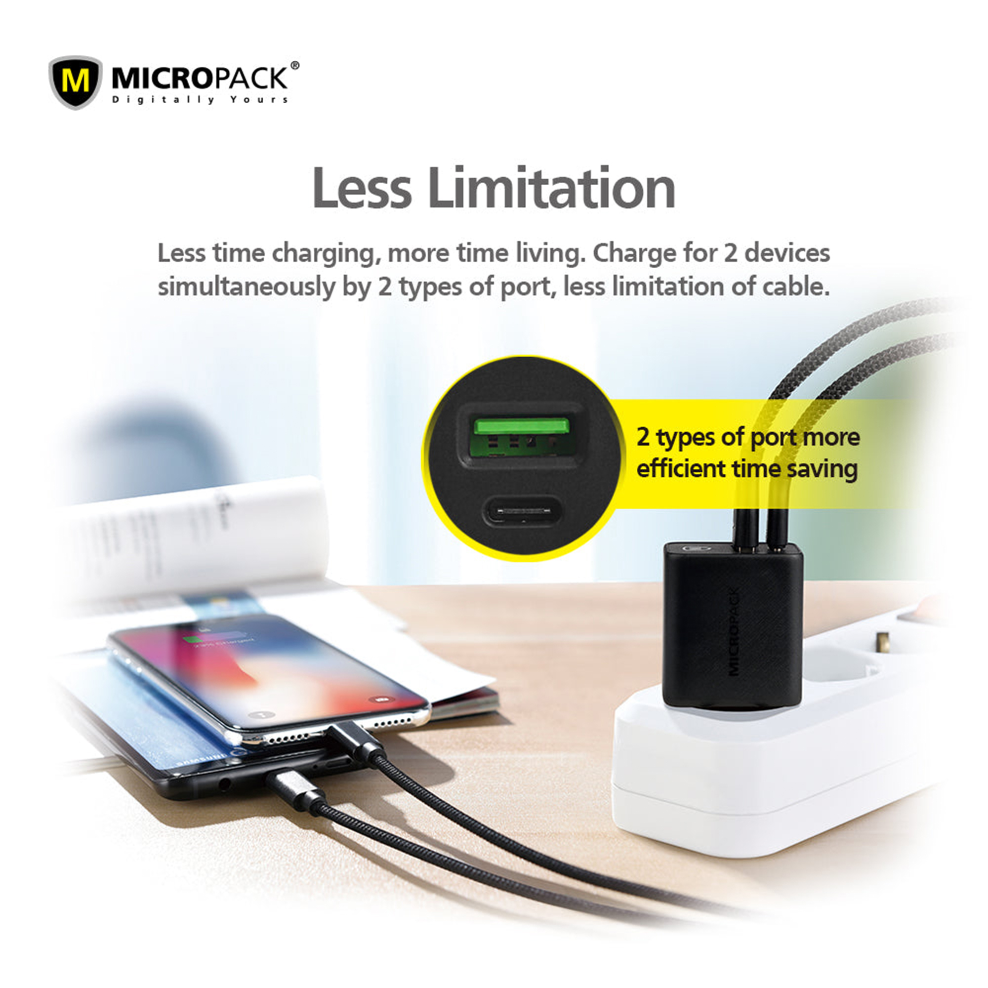 Micropack-20W-Wall-Charger-Fast-Charging-Block-Dual-Ports-PD-MWC-220PD-US-Plug-Black-3